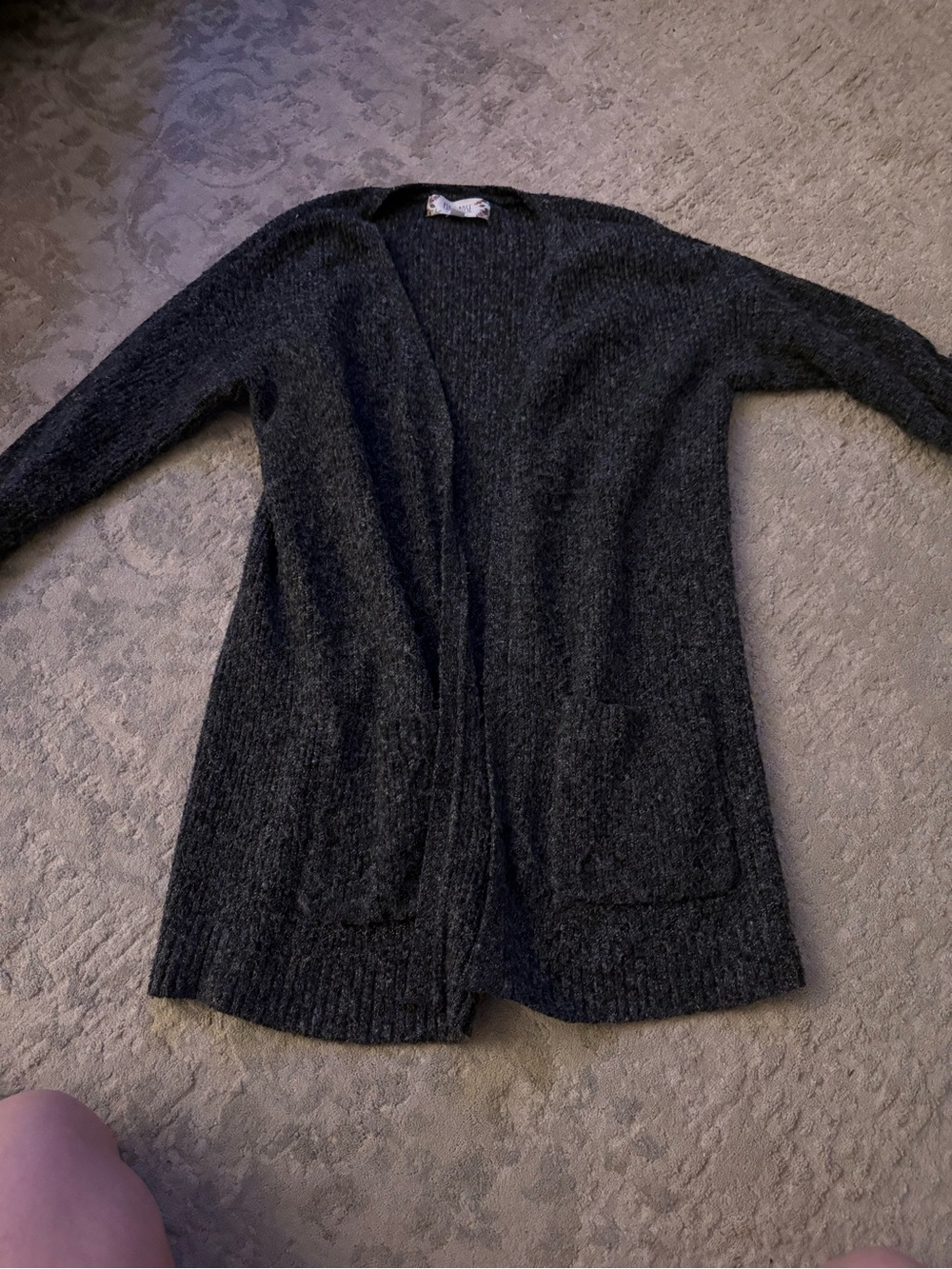 Pink Rose Dark Charcoal Open-Front Knit Cardigan
